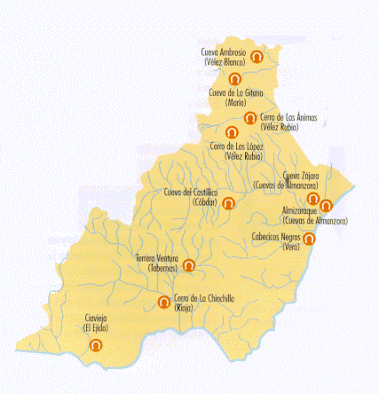 Mapa de yacimientos calcolíticos en Almería - Ana Mª Vazquez Hoys, UNED