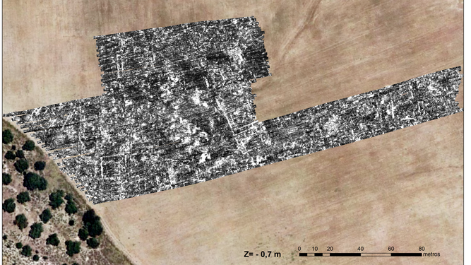 Imagen del plano urbano de Asta Regia obtenido con técnicas de georradar por investigadores de la UCA