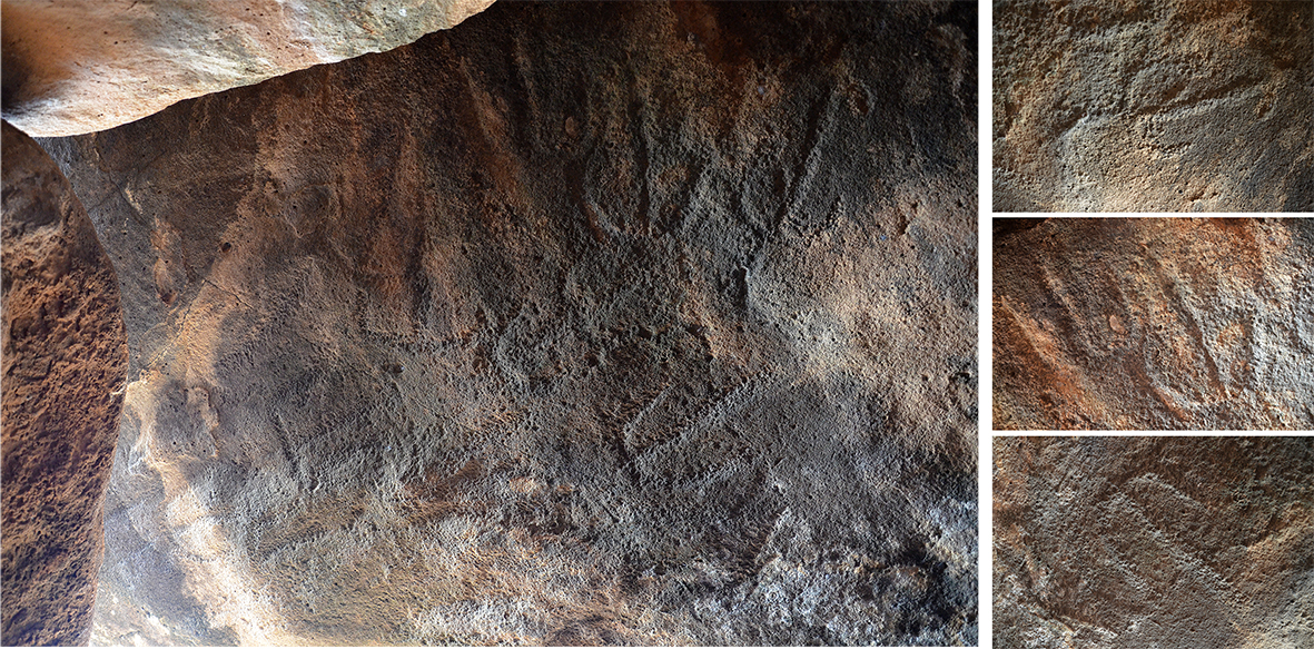 Grabados en el interior del dolmen de Shamir: la losa superior pesa más de cincuenta toneladas. Fuente: NG/Gonen Sharon, Tel Hai College