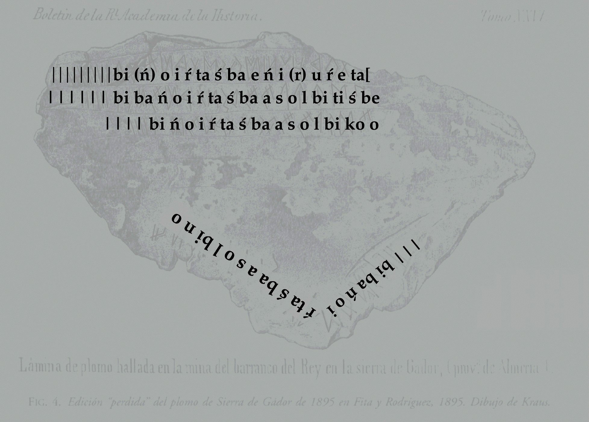 Transcripción fonética, signo por signo, tal cual aparecen escritos, o sea, de derecha a izquierda, según propuesta de lectura de Díaz-Montexano, 2021