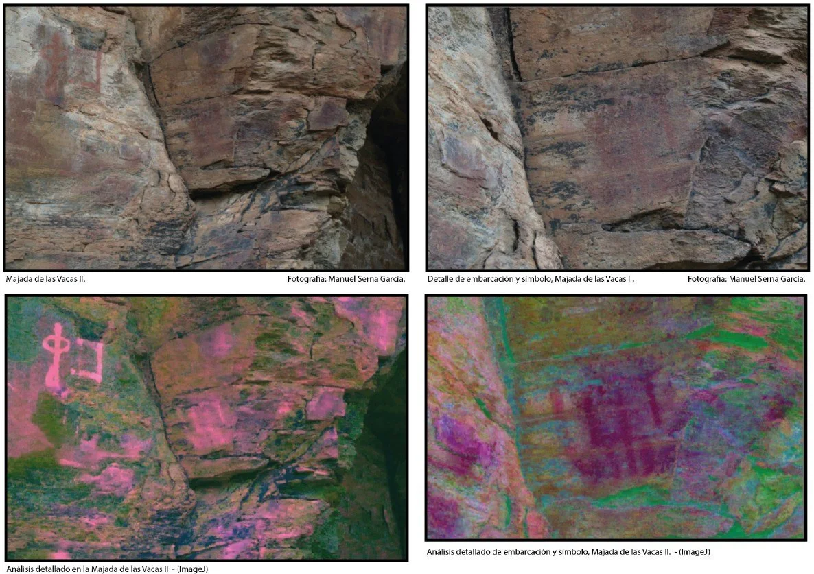 Estudio multiespectral de Majada de las Vacas, Escúllar, destacando a la derecha la figura de un barco de vela - Jorge Sánchez Alarcón / Aper Oculi