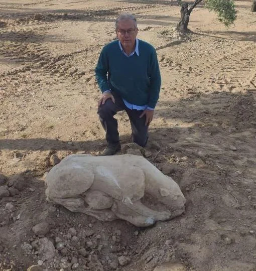 Gonzalo Crespo posa con la pieza que encontró bajo su olivar - J. P. abc.es