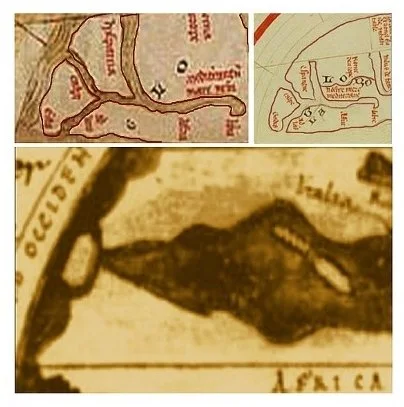 Copias de mapas cartagineses que representan una isla delante del Estrecho de Gibraltar siguiendo la tradición egipcia - Cortesía de Georgeos Díaz-Montexano