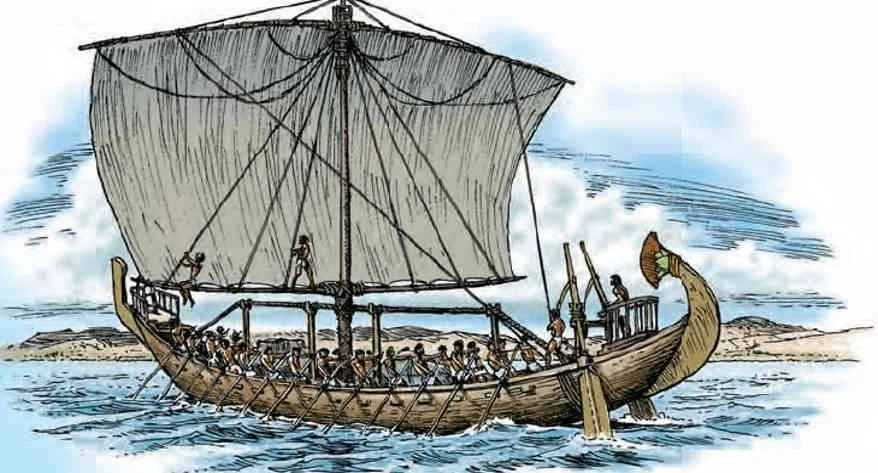 Dibujo de un barco egipcio de vela habilitado para la navegación marítima
