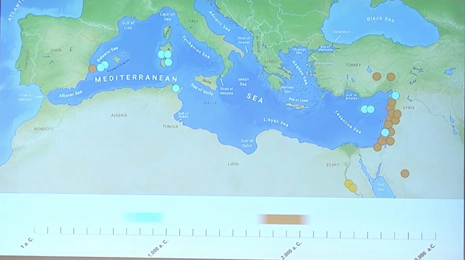 MAPA 2: Hallazgos de representaciones de divinidades fenicias por todo el Mediterráneo, ya mucho más cerca de Dénia.
