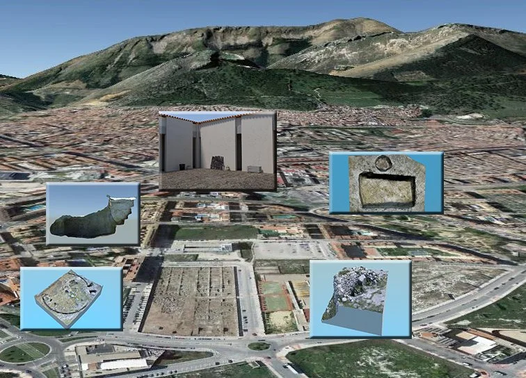 Representación de varios hallazgos y reconstrucción de estructuras en la zona arqueológica. Fuente: Estela Pérez/UJA