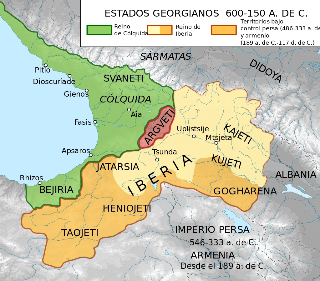 Antiguos estados georgianos en el cáucaso incluyendo el Reino de Iberia. Fuente: wikipedia/Rowanwindwhistler