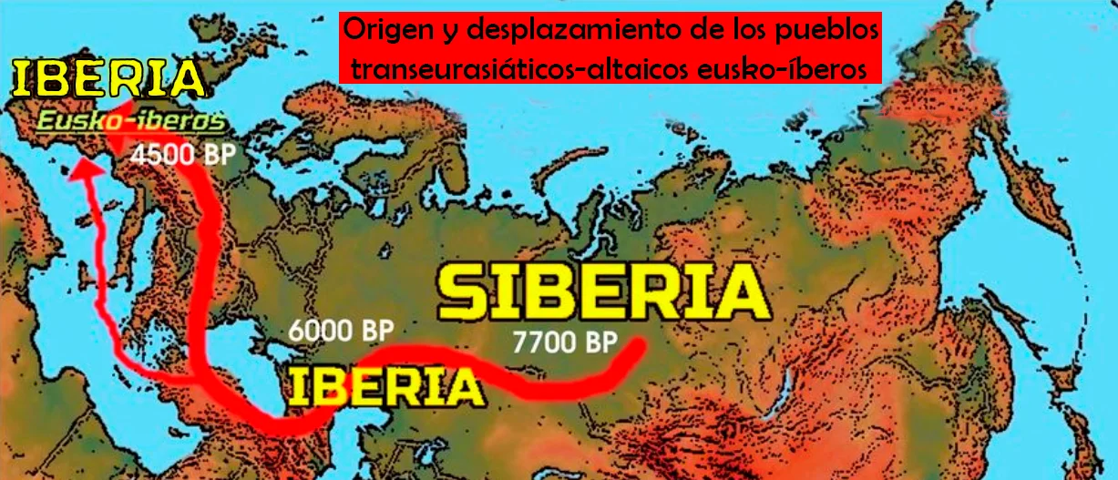 Mapa del artículo "Evidencias genómicas de probable presencia Altaica/Mongoloide proveniente del Asia Central en Iberia durante la Edad del Bronce". Georgeos Díaz-Montexano. Pinchar para ver en www.facebook.com/IBERICOEURASIATICO